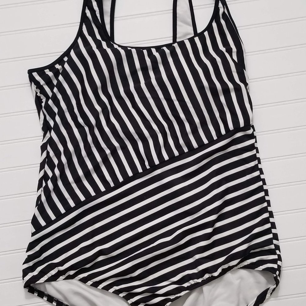 Black & White Striped One-Piece Swimsuit